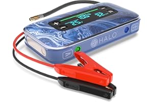 HALO Bolt Air+ 1750 Portable Car Battery Jump Starter | 130 PSI Air Compressor, 59.9Wh USB Power Bank, Large Display, Emergency Floodlight & Charger, Jumps Cars SUVs & Trucks, Inflates Tires — Blue