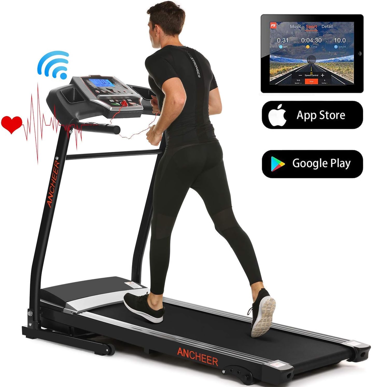 Treadmills for Home Running Machine with Incline - Folding Treadmill Electric Motorized Power with 12 Preset Programs & Smartphone APP Control (Black-APP Control)