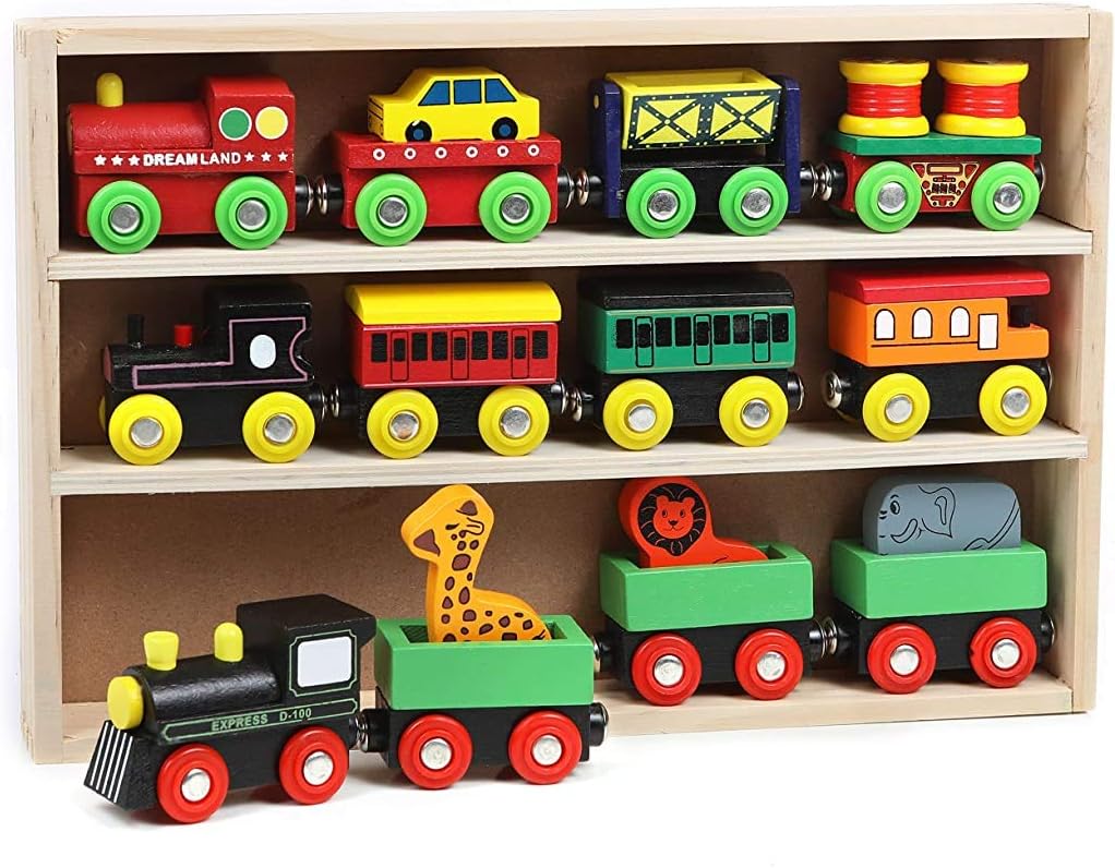 wooden magnetic train cars