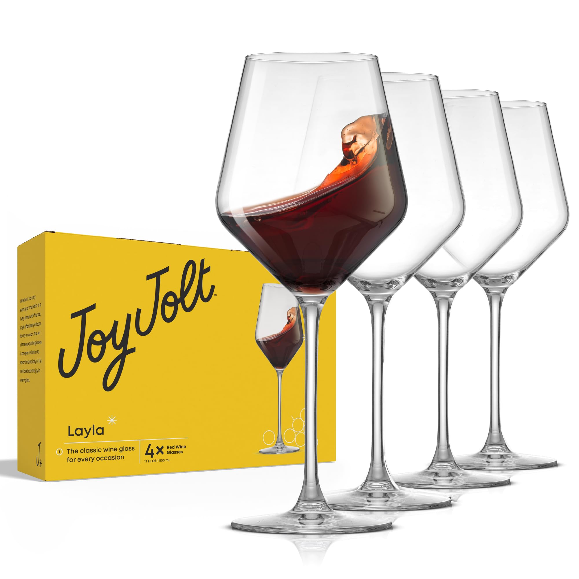 JoyJolt Layla Italian Red Wine Glasses, Set of 4, 17 oz Clear – Made in Europe Image