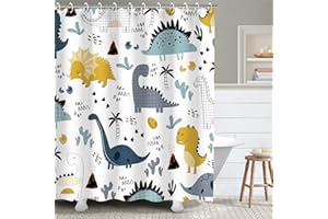 RosieLily Dinosaur Shower Curtain Kids Shower Curtain, Funny Shower Curtain Kids Bathroom Decor Boys Dinosaur Curtains with Hooks, Waterproof Cartoon Graffiti Shower Curtain for Bathroom, 72Wx78H Inch