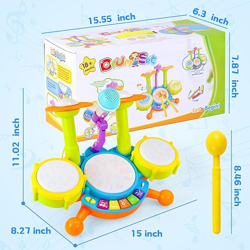 Kids Drum Set for Toddlers 1-3 Baby Toys to 12 Months Light Up Toys