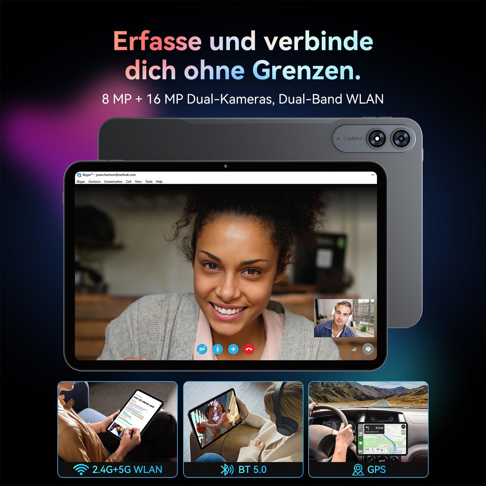T60 Pro Tablet 13.4 Zoll, Tablet Android 16 mit Tastatur, 120Hz FHD Display, 24GB RAM+256GB ROM, 10000mA, Widevine L1, Octa-Core Gaming Tablet für Studium,Arbeit,inkl. Stift & Maus, 4 Jahre Garantie 3