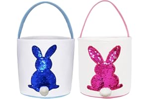 ALUNME 2Pcs Easter Basket Bags, Bunny Basket Egg Bag Bunny Tote Bag Eggs Hunt Basket Bucket Rabbit Fluffy Tails Party Celebra