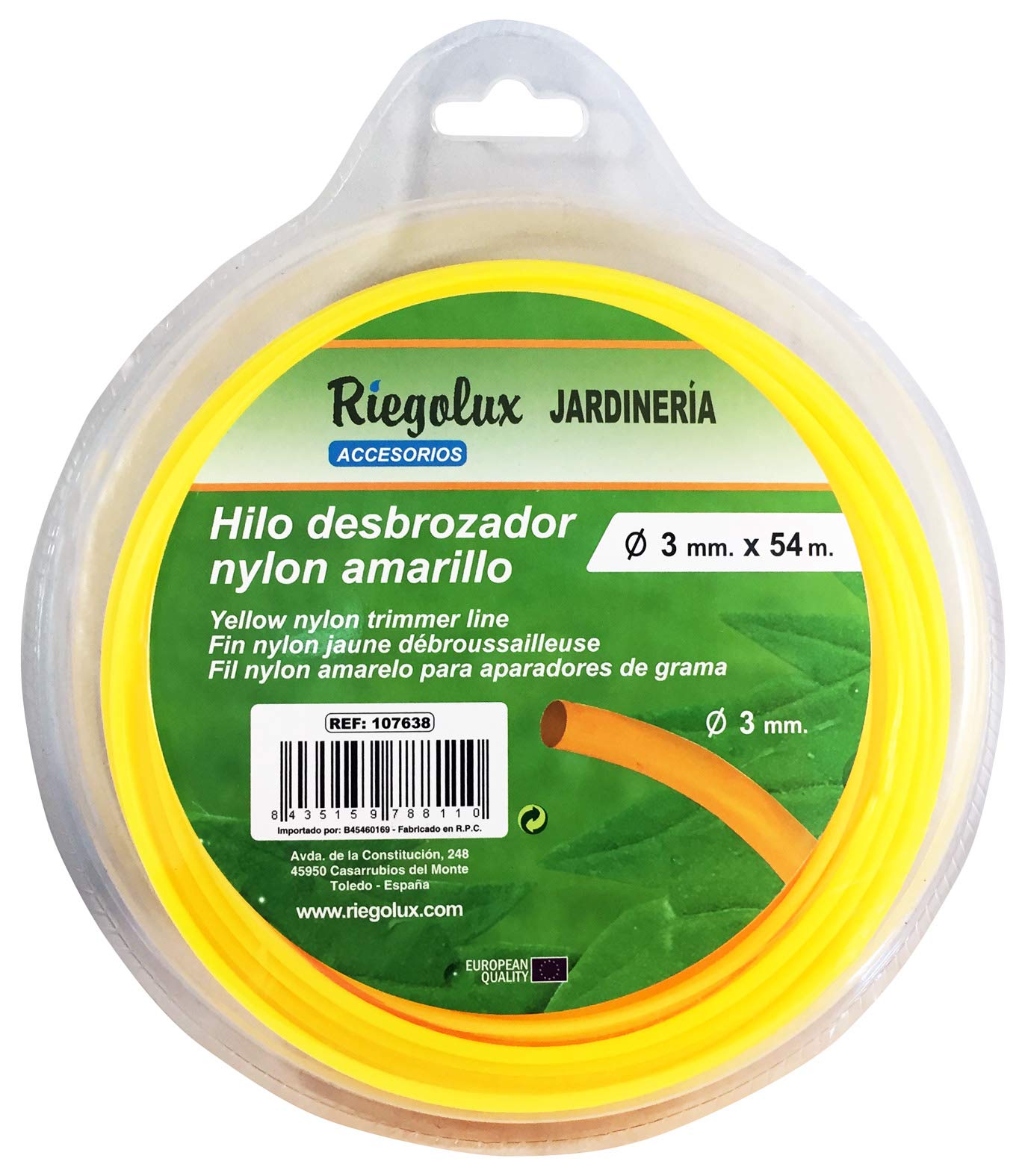 Riegolux 107638 Round Nylon Brushcutter, Yellow, 3 mm x 54 m