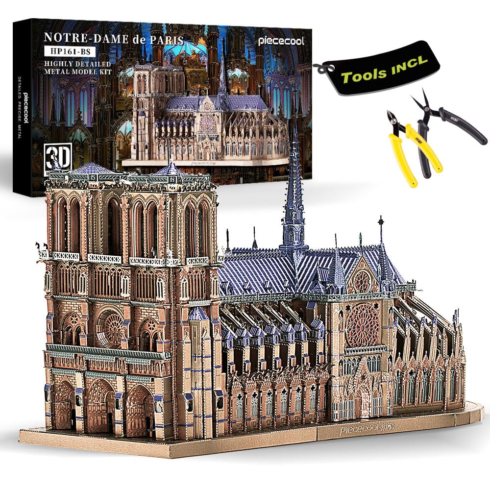 Piececool Metal 3D Puzzle Notre Dame de Paris with Tool, Model Kits for Adults to Build, 304 Stainless Steel, Assembly is required, Difficulty level 5 — image 1