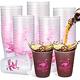 Dandat 24 Pcs Let's Get Flocked UP Cup 16 Oz Flamingo Party Cups Bulk Hawaiian Luau Reusable Plastic Stadium Bridal Party for Flamingo Summer Bridal Showers Party Supplies