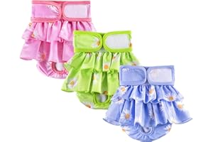 Reusable Dog Diapers Female, Pack of 3 Washable Highly Absorption Puppies Dogs Diapers for Period Heat Panties or Excitable U