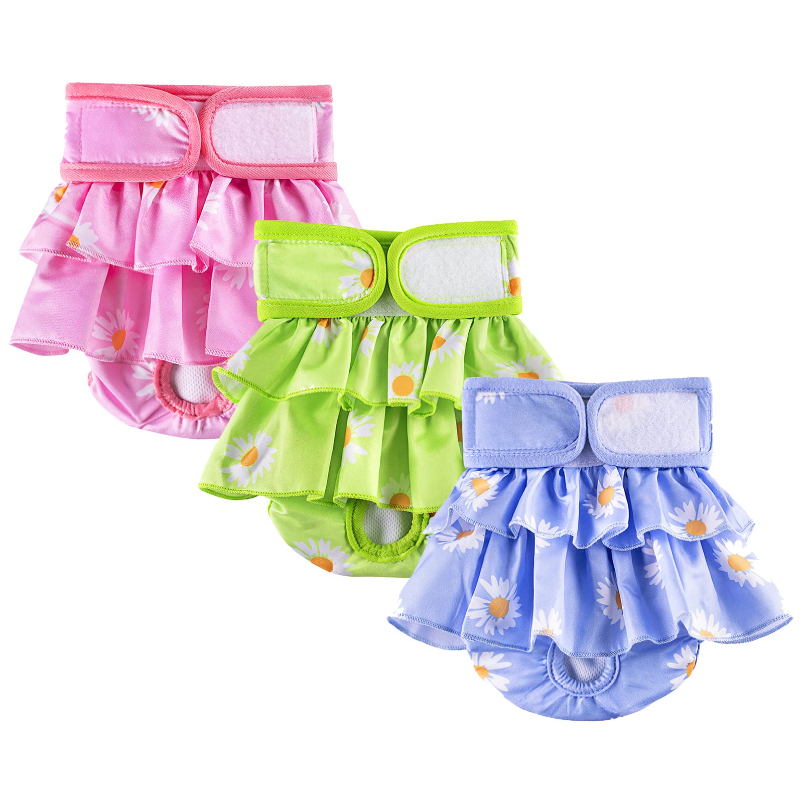 Reusable Dog Diapers Female, Pack of 3 Washable Highly Absorption Puppies Dogs Diapers for Period Heat Panties or Excitable Urination(S)