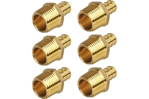 JUWO PEX Fitting, 1/2" Male NPT to 1/2" PEX Adapter for Plumbing Repairs or Remolding, Sturdy and Durable Brass Crimp Fitting (6 Pack)