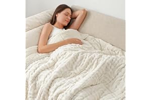 Wemore Jacquard Fleece Weighted Blanket Queen Size 60" x 80" 15lbs, Ultra Soft Cozy Sherpa Weighted Blankets for Adults, Ultra Fuzzy Heavy Blanket for Sleep, Fluffy Warm Throw for Bed, Cream White