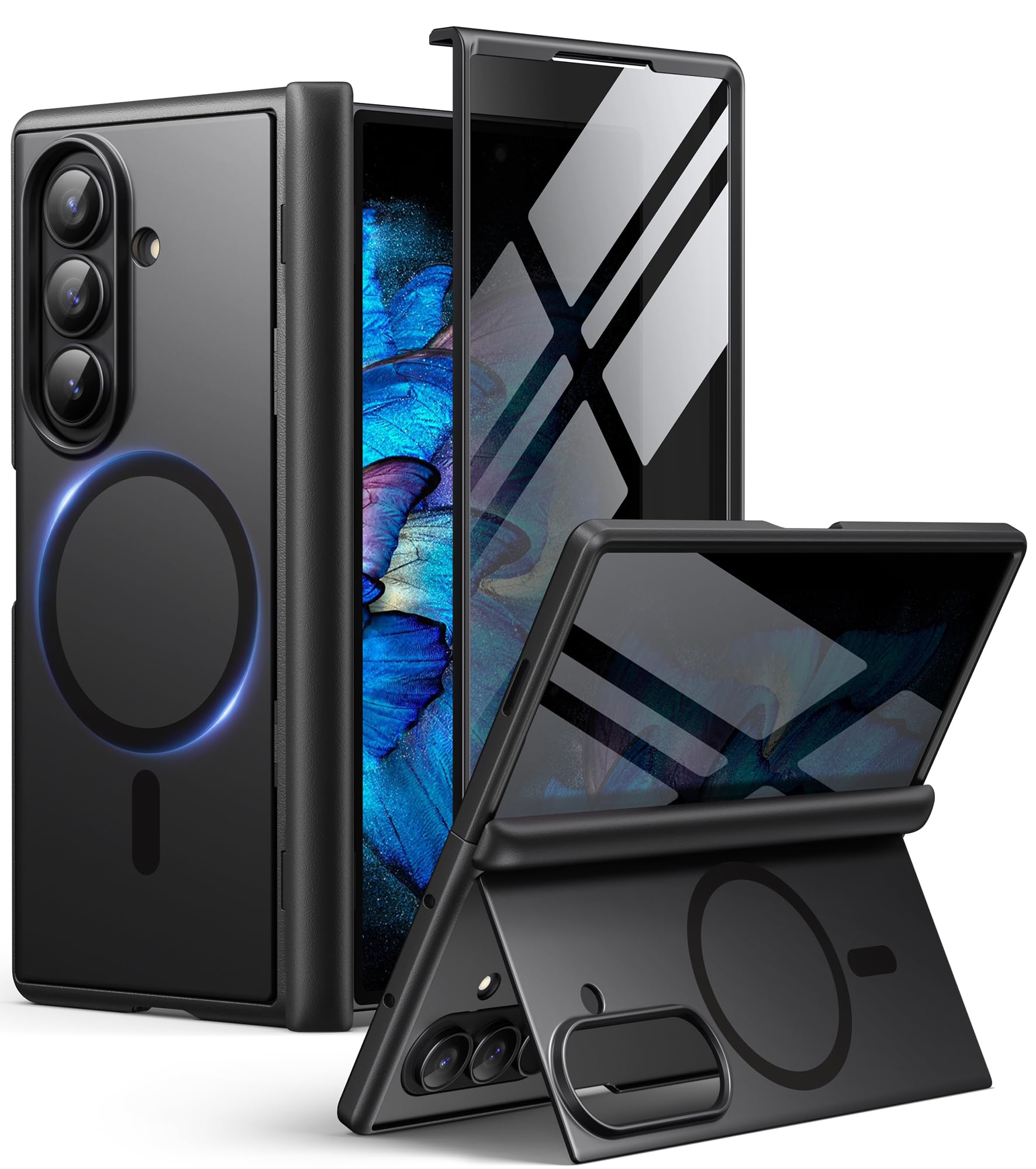 Photo 1 of BERFY for Samsung Galaxy Z Fold 7 Case with Privacy Screen Protector, [Compatible with MagSafe][Anti Spy] Built-in Hidden Kickstand, Full-Body Shockproof Slim Phone Case for Z Fold 7, Black