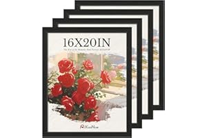 KissNow 16x20 Picture Frame 4 Pack, Textured Black Solid Wood, Wall Gallery Poster Frame