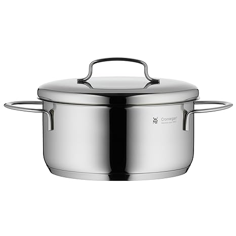 WMF Mini Kochtopf Ø 16cm ca. 1,5l stapelbar Schüttrand Metalldeckel Cromargan Edelstahl rostfrei poliert induktionsgeeignet s