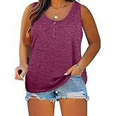 Womens Plus Size Tank Tops Summer Sleeveless Henley T-Shirts Tops Casual Button Down Tunics Shirts