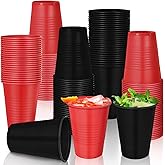 Funnymoom 100 Pcs Casino Theme Party Cups Poker Disposable Plastic Red Black 12 oz Drinking Water Beverage Cups for Wedding Birthday Graduation Halloween Casino Party Supplies