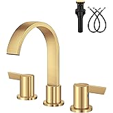 Aolemi Bathroom Faucets 3 Hole,8 Inch Widespread Waterfall Bathroom Sink Faucet,2 Handles Vanity Faucet with Pop-up Drain and Supply Hose,Brushed Gold