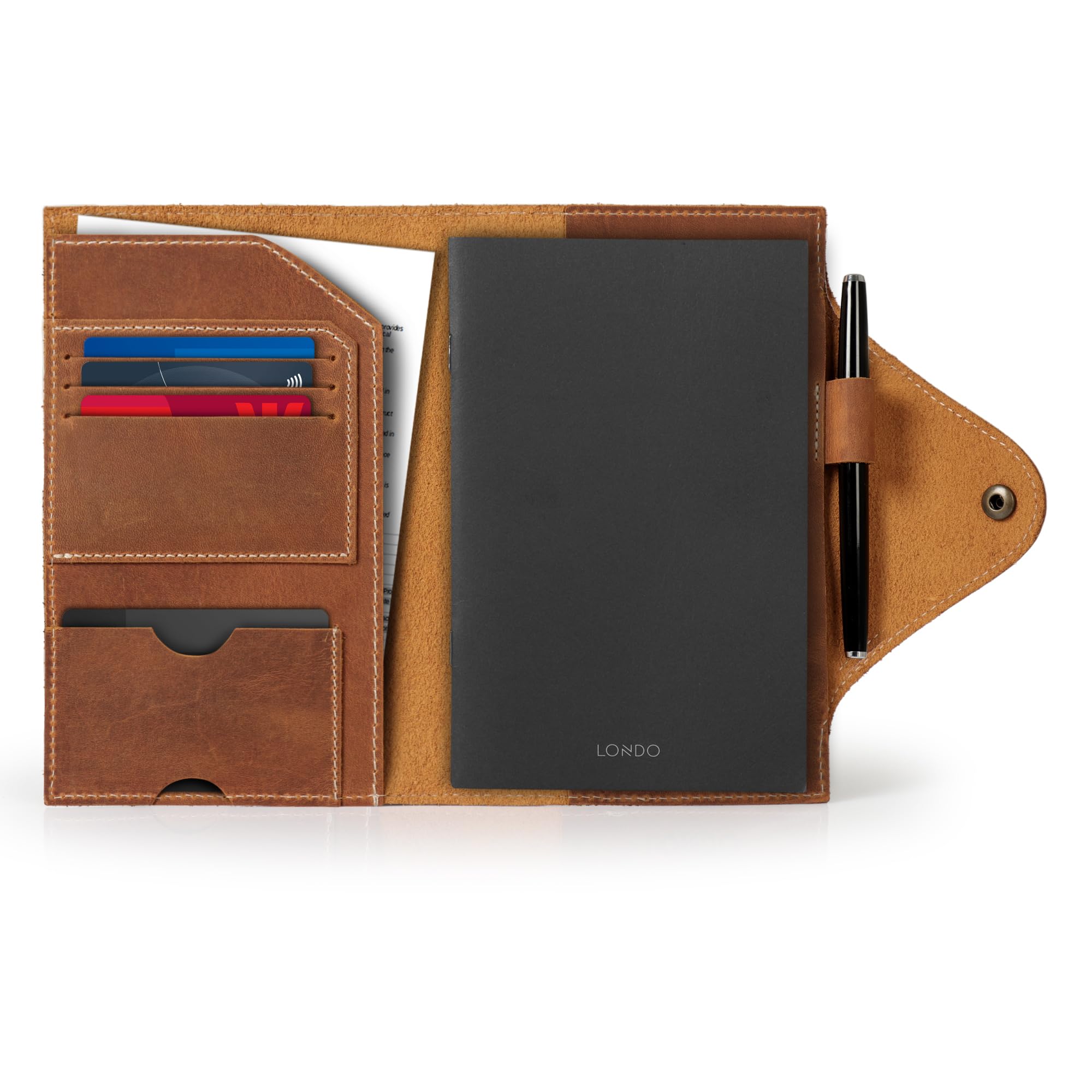 LONDO Genuine Leather Portfolio with Notepad and Snap Closure - Medium
