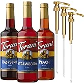 Torani Strawberry, Peach, and Raspberry Syrup for Drinks, Variety 3-Pack, Flavoring for Iced Tea, Lemonade, and Sodas, Pumps Included, 25.4 Oz Ea