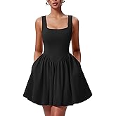 YMDUCH Women's Summer Sleeveless Square Neck A-line Ruffle Hem Mini Tank Dress with Pockets