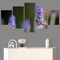 SIGNWIN 5 Panel Canvas Wall Art Bee on Flowers I for Home Decorations Ready to Hang - 60