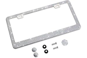 SHERING 1 Pack Sparkly Frames with Bedazzled Diamond Rhinestone Crystals - Stylish Car Accessories for a Glamorous Touch,Party,Birthday Gift(Silver)
