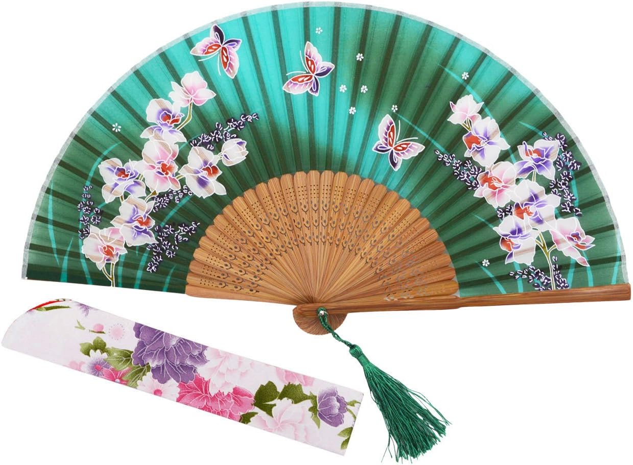 Amajiji 8.27" Women Folding Fan Hand Fan,Chinease/Japanese Vintage Retro Style (HQJ-18)