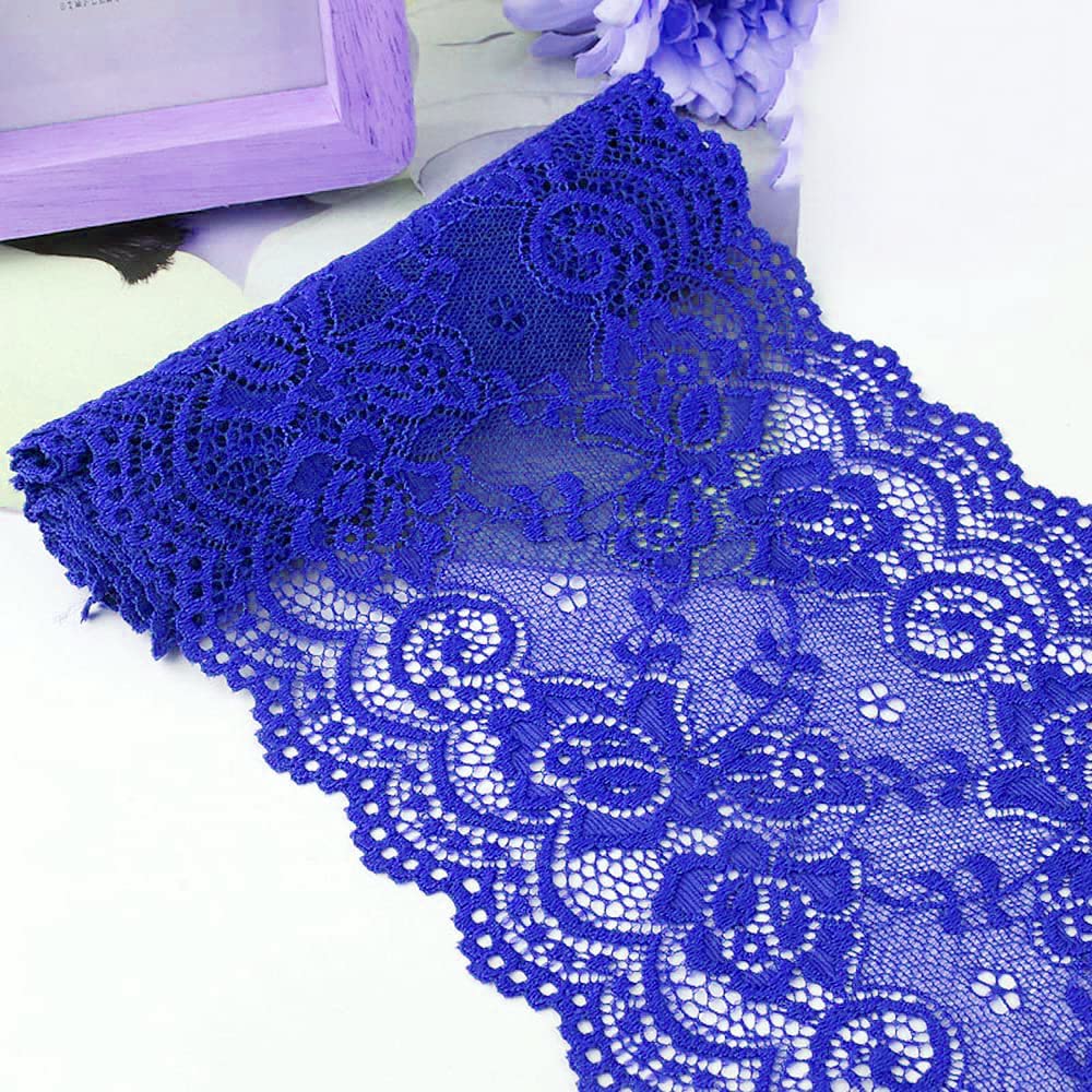 15 cm x 10 m Elasticity Lace Ribbon Lace Trim Decorative Ribbon Lace Trimming Ribbon for Sewing, DIY Crafts, Decoration for Clothes, Underwear, Lingerie, Wedding Dress, Table Decoration, Dark Blue
