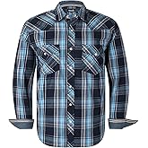 VENZULIA Men's Western Snap Shirt Long Sleeve Regular Fit Plaid Shirts