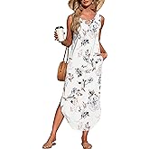 MISFAY Women's Summer Maxi Dress Sleeveless Loose Long Beach Split Dresses with Pockets