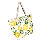 Summer Prints Medium Sized Zipper Top Canvas Beach Bag Tote