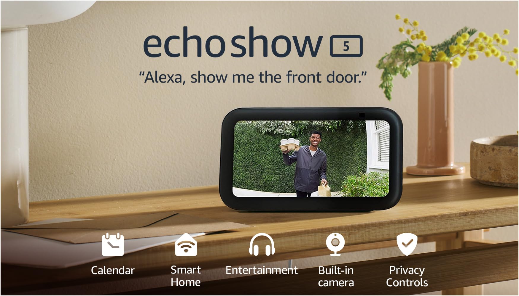 Echo Show 5 (Newest gen) | Smart display and alarm clock with clearer sound | Charcoal