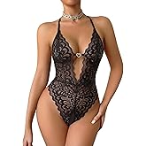 Avidlove Lace Lingerie for Women Sexy Deep V Teddy Racerback Backless Bodysuit Cut Out Mini Babydoll XS-XXL