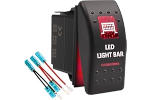 5 Pin LED Light Bar Waterproof Rocker Switch Toggle - ON/Off Red 2 LED Light - 12V 20Amp 24V 10Amp, for Automotive Cars Vehic