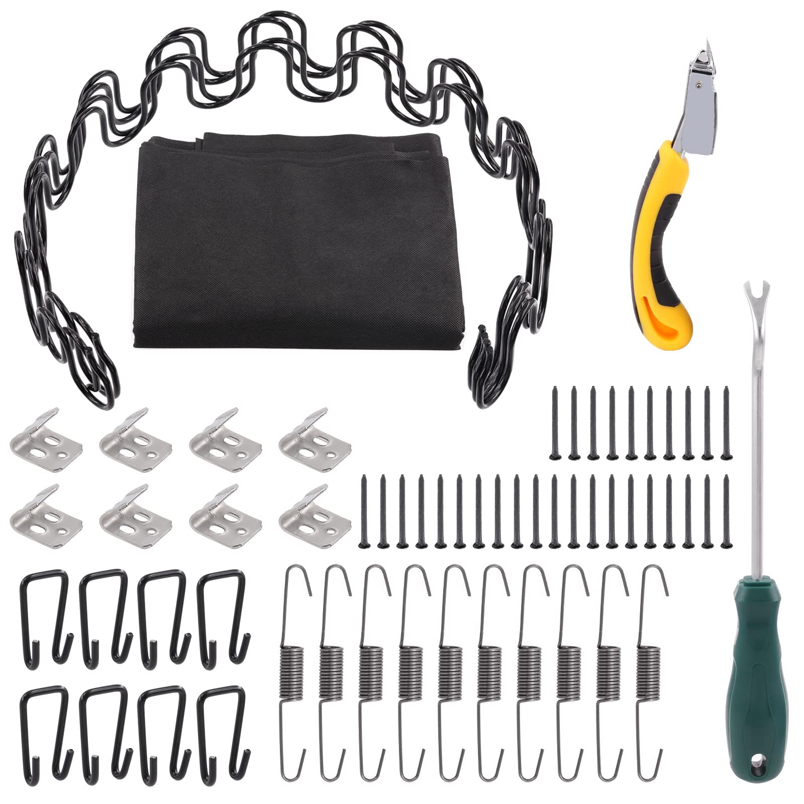 Tanstic 63Pcs 16 Inch Sofa Upholstery Spring Replacement Kit, Including Springs, Nails, Upholstery Spring Clips, Extension Hooks, Balance Hooks, Removal Tools, Dust Cover Fabric for Sofa Seat Couch