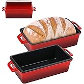 Northriver Casting 9x5 Inch Enameled Cast Iron Loaf Pan with Lid, Perfect Bread Baking Pan | Even Heat Distribution for Homemade Bread, Cake, Meatloaf，2 Piece set，Red
