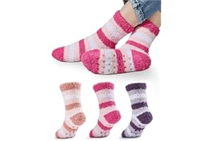 Century Star 3 Pairs Kids Fuzzy Socks Girls Grip Slipper Socks Fluffy Warm Sock Non-Slip Toddler Boy Winter Sock