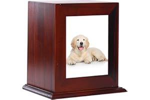BRKURLEG Dog Urns for Ashes, Wood Pet Urn with Photo Frame, Pets Ashes Box Cremation for Cat Dog, Memorial Box for Dogs, Animal Wood Urn, Suitable for Most Pets
