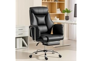 HOMCOM Office Chair, Overstuffed Reclining Desk Chair with High Back, PU Leather, Footrest, Thick Cushion, Built-in Lumbar Su