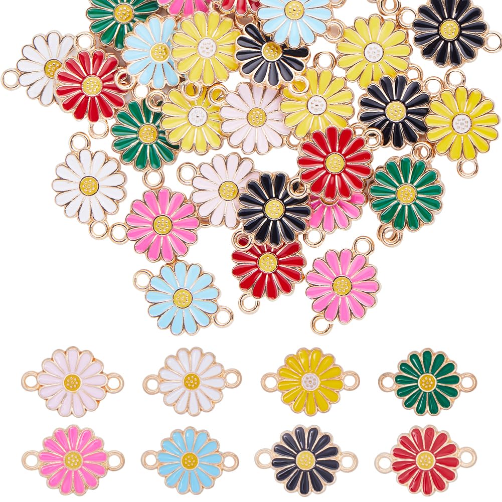 SUNNYCLUE 1 Box 48Pcs 8 Colors Sunflower Charms Bulk Enamel Sunflower Charm Gold Floral Daisy Connector Alloy Flower Plants Connectors for jewellery Making Charms Women DIY Necklace Bracelet Earrings