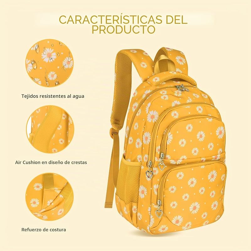 Mochila escolar para raparigas, adolescentes, mulheres, mochila escolar, conjunto de mochila escolar para raparigas, escola, tempo livre, com saco e mala para almoço, amarela, mochila para crianças — foto 5 de 8