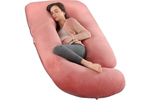 Elover Pregnancy Pillow U-Shaped Full Body Maternity Support Pillow for Pregnant Women with Replaceable and Washable Velvet Cover Size 60" (Velvet, Pink)