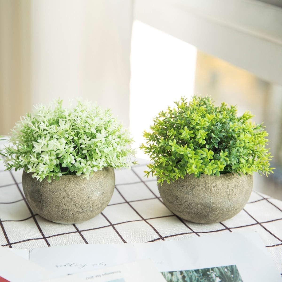 THE BLOOM TIMES 2 Pcs Fake Plant for Bathroom/Home Office Decor, Small Artificial Faux Greenery for House Decorations (Potted Plants) -