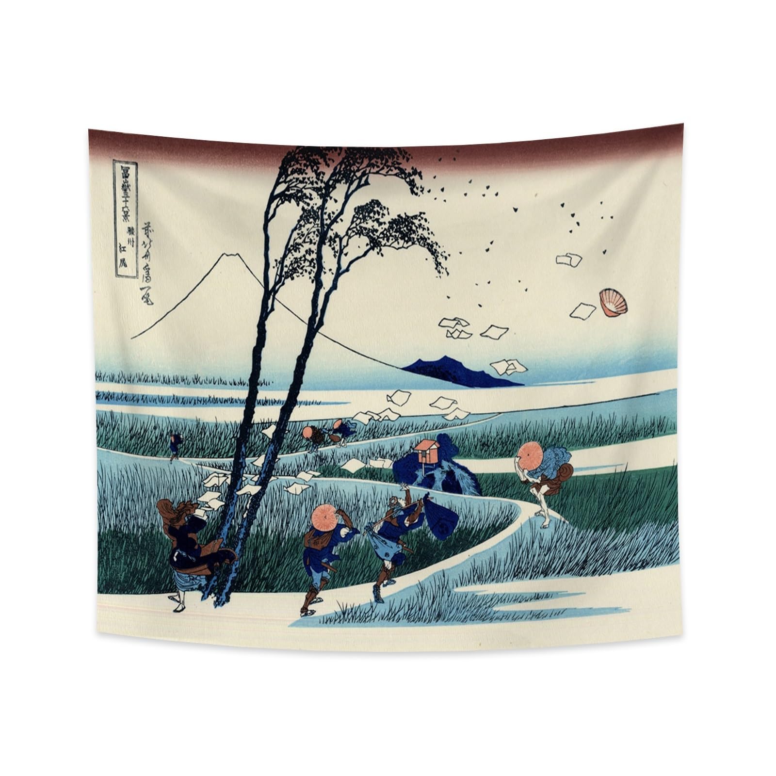 YONGFOTO 180x160cm Ukiyo-e Tapestry Mount Fuji 36 Views Room Wall Hanging Ejiri in The Suruga Province Landscape Wall Art Japanese Traditional Painting Toyo Style Tapestries