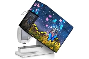 Kathyboom Heart Butterfly Foldable Sewing Machine Cover with Pockets,Protective Cover with Side Handle for Most Standard Sewing Machines and Accessories