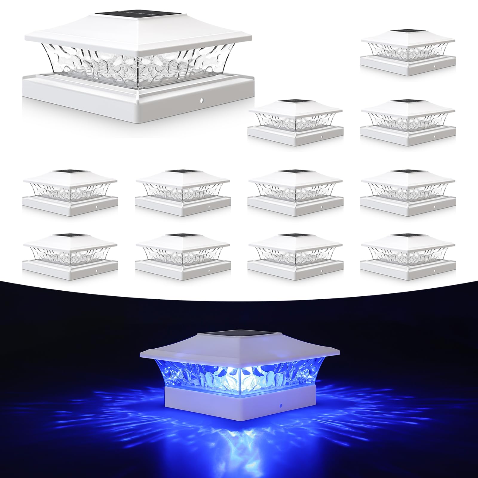 Photo 1 of VOLISUN Solar Post Cap Light 12Pack White: RGB Color Changing - Fence Post Lights Solar Outdoor Waterproof for 4x4 x5 x6 WoodenVinyl Post