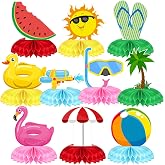 Leinuosen Summer Beach Party Table Decorations Honeycomb Centerpieces | Hawaii Tropical Theme decor, Summer Paper Signs Included, Beach Birthday Table Topper, Beach Party Decor
