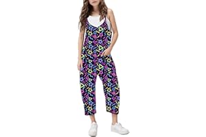 RAISEVERN Jumpsuits for Girls Casual Sleeveless Loose Spaghetti Strap Summer Rompers Long Pants with Pockets
