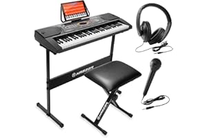 Hamzer 61-Key Electronic Keyboard Portable Digital Music Piano with H-Stand, Stool, Headphones, Microphone, & Sticker Set