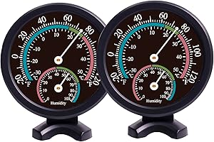 SEMONSAL Mini Indoor Thermometer Hygrometer Analog 2 in 1 Temperature Humidity Outdoor Monitor Gauge for Wall, Home, Offices, Display Mechanical (2 Pack)